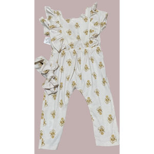 Jessica Simpson soft floral ruffled frilly Romper with headband 12 months